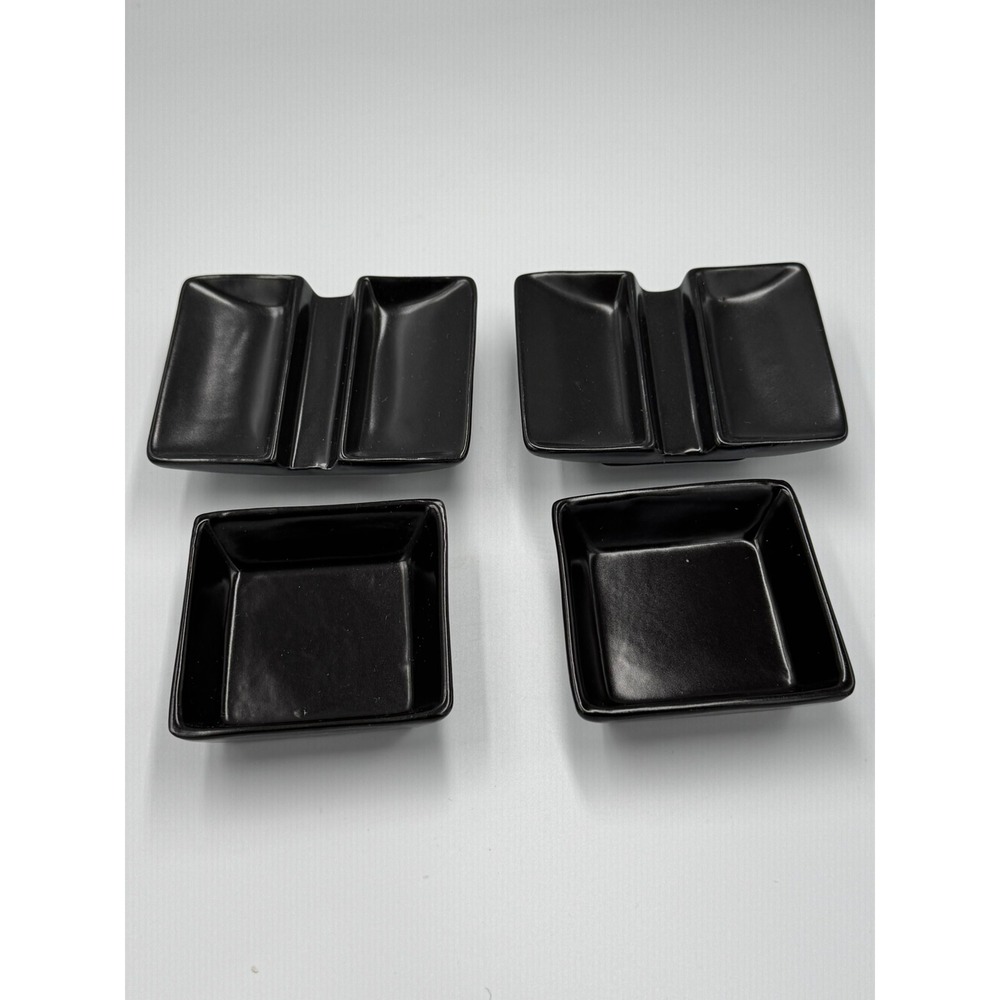 World Market Black Ceramic Sushi Dipping Trays and Sauce Bowls 4 Piece Set